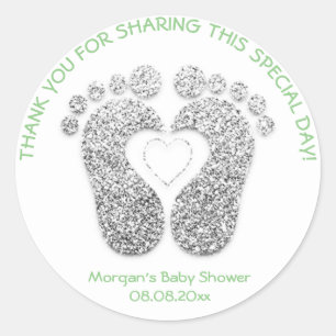 Sticker Rond Monnaie de Baby shower de Faveur Coeur Argent