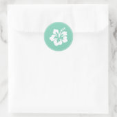 Sticker Rond Monnaie Tropicale Vert Hibiscus Fleur Mariage Favo (Sac)