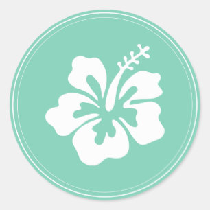 Sticker Rond Monnaie Tropicale Vert Hibiscus Fleur Mariage Favo
