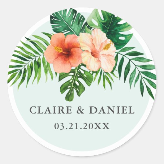 Sticker Rond Monnaie Tropicale Verte Mariage Enveloppe Phoques (Devant)