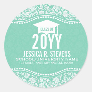 Sticker Rond Monnaie verte et blanc Casquette de la graduation