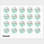 Sticker Rond Monnaie verte et rose cerisier en fleurs Mariage m (Feuille)
