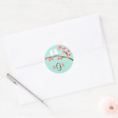 Sticker Rond Monnaie verte et rose cerisier en fleurs Mariage m (Enveloppe)
