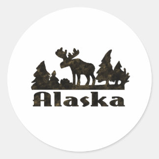 Sticker Rond Mono Coloré Alaskan Moose Scène
