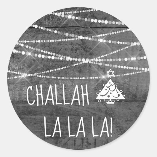 Sticker Rond Monochrome Grey Challah La La Chrismukkah (Devant)