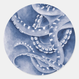 Sticker Rond Monochrome Tentacles Bleu