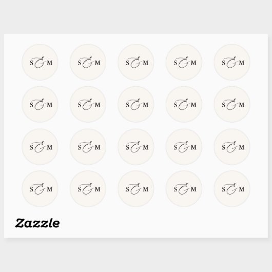Sticker Rond Monogram Ampersand Script Ivory Wedding (Feuille)