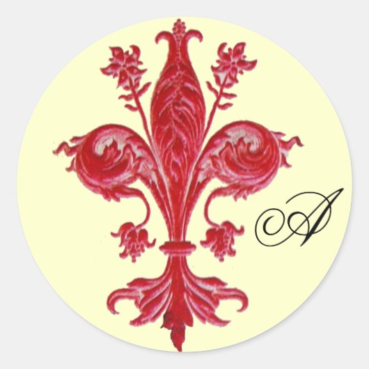 Sticker Rond MONOGRAM ANTIQUE FLEUR ROUGE DE LISE, Crème (Devant)