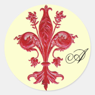 Sticker Rond MONOGRAM ANTIQUE FLEUR ROUGE DE LISE, Crème
