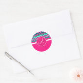 Sticker Rond Monogram Aqua Turquoise bleu rose Tribal Chevron Z (Enveloppe)