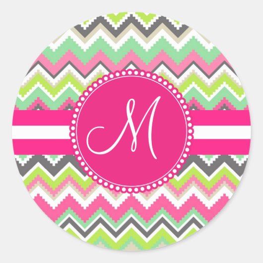 Sticker Rond Monogram Aztec Andes Tribal Mountains Chevron (Devant)