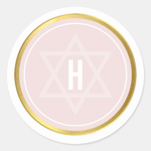 Sticker Rond MONOGRAM BAR MITZVAH moderne rose pâle