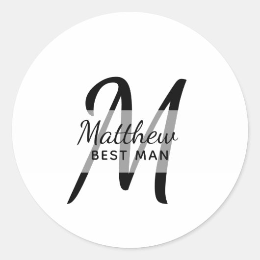Sticker Rond Monogram BEST MAN Groomsmen Groomsman Ajouter Nom (Devant)