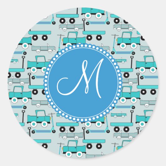 Sticker Rond Monogram Blue Wheels Scooters Voitures Wagons Cami (Devant)