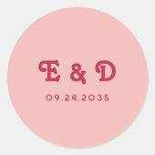 Sticker Rond Monogram Chic Retro Hot Pink & Blush Mariage (Devant)