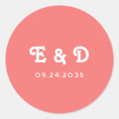 Sticker Rond Monogram Chic Retro Mariage rose corail clair (Devant)