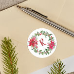 Sticker Rond Monogram Christmas Wreath<br><div class="desc">Monogramme autocollant de Noël pour vos cartes ou cadeaux est parfait.</div>