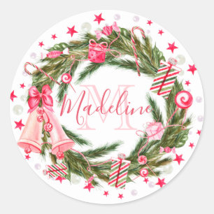 Sticker Rond Monogram Christmas Wreath