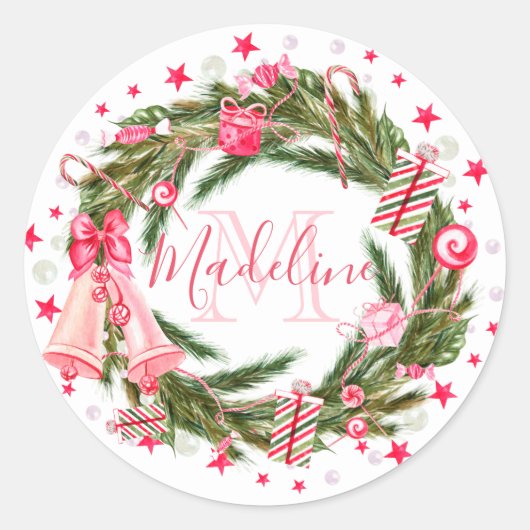 Sticker Rond Monogram Christmas Wreath (Devant)