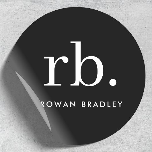 Sticker Rond Monogram Classic Elegant Minimum Black and White