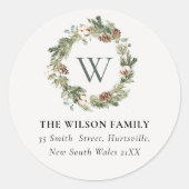 Sticker Rond Monogram Cotton Pine Cone Christmas Adresse de la  (Devant)