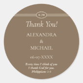 Sticker Rond Monogram Cream Brown Christian Wedding Thank You (Devant)