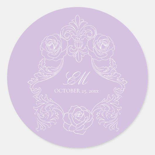 Sticker Rond Monogram Crest Ornament Purple Violet Wedding (Devant)