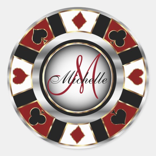 Sticker Rond Monogram Dark Red Casino Poker Chip Design (Devant)