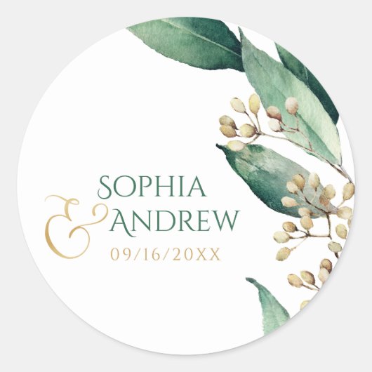 Sticker Rond monogram de botanical greenery rustic wedding (Devant)