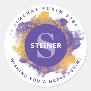 Sticker Rond Monogram de Purim Purple Personalized