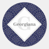 Sticker Rond Monogram Ditsy Winter Snow Angles Snowmen Art Déco (Devant)