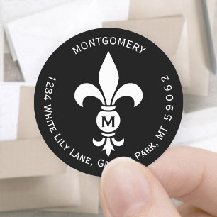 Sticker Rond Monogram Fleur De Lis Circle Retourner Adresse Éti