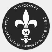 Sticker Rond Monogram Fleur De Lis Circle Retourner Adresse Éti (Devant)