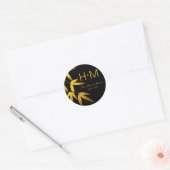 Sticker Rond Monogram Glam Bamboo Feuille Gold Foil | noir (Enveloppe)