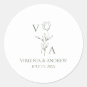 Sticker Rond Monogram Green Minimalist Boho Wedding  (Devant)