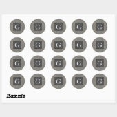 Sticker Rond Monogram Grey Tweed Groomsman Bestman Mariage Cade (Feuille)