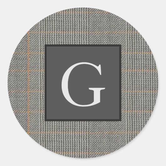 Sticker Rond Monogram Grey Tweed Groomsman Bestman Mariage Cade (Devant)