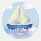 Sticker Rond Monogram Kids Sail Boat Ce livre appartient à (Devant)