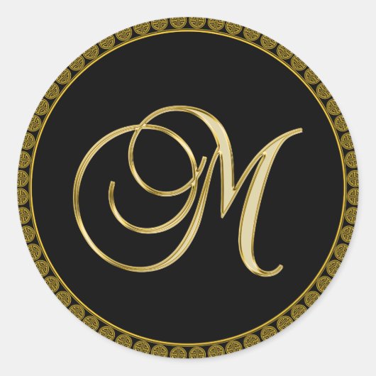 Sticker Rond Monogram M, élégant script, (Devant)