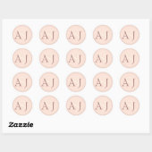 Sticker Rond Monogram Minimalist Peachy Pink & Mauve Wedding (Feuille)