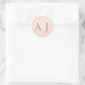 Sticker Rond Monogram Minimalist Peachy Pink & Mauve Wedding (Sac)