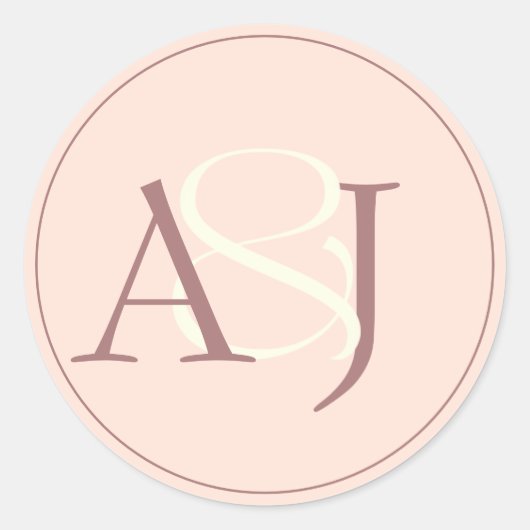 Sticker Rond Monogram Minimalist Peachy Pink & Mauve Wedding (Devant)