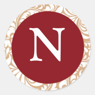 Sticker Rond Monogram N Cranberry Color Design Designer Mariage