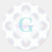 Sticker Rond Monogram Pastel Rainbow Sundae Polka Dot Mandala (Devant)