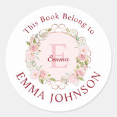 Sticker Rond Monogram Pink Rose This Book Belongs to Bookplate (Devant)