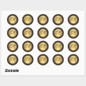 Sticker Rond Monogram points noirs et dorés coups de pinceau (Feuille)