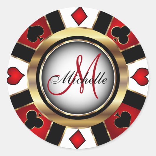 Sticker Rond Monogram Red Casino Poker Chip Design (Devant)