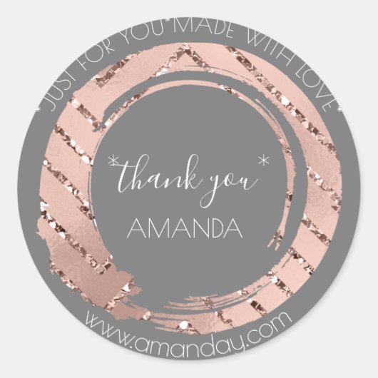 Sticker Rond Monogram Rose Merci Web Boutique Shop Gris (Devant)