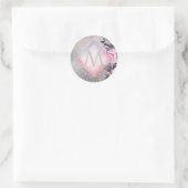 Sticker Rond Monogram Silver Navy Rosegold Girly Newlyweds Cade (Sac)