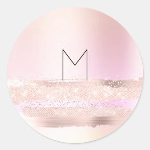 Sticker Rond Monogram Spark Rose  Blush Initiales Nom Ombré